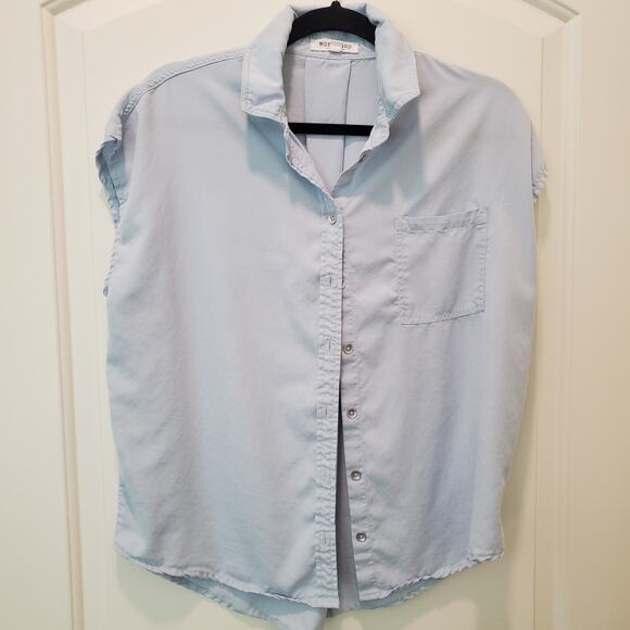 Workshop Republic Clothing Cap Sleeve Shirt Women Small Blue Button-Down Tencel - Picture 1 of 6